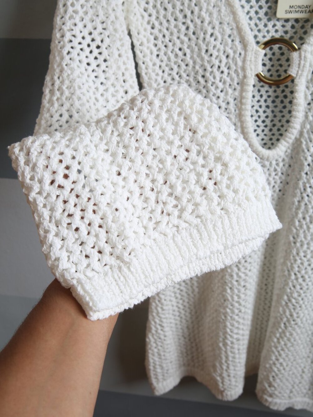 NEW MONDAY SWIMWEAR Montego Mini Dress Optic White Petit Crochet Cover-up - Picture 9 of 15